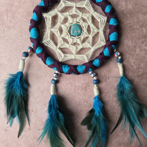 atrapasueños granate y morado con buda feliz (16 cm)